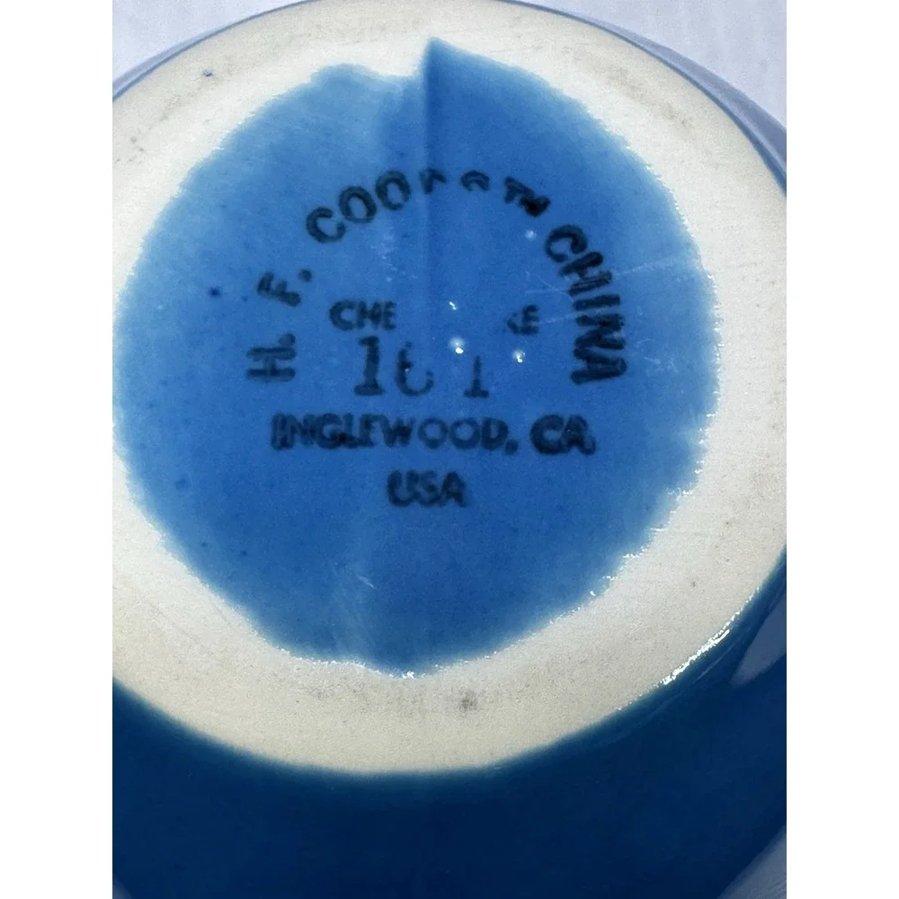 Vintage HF Coors China 161 Chefsware Teapot MCM Blue Inglewood CA USA Small